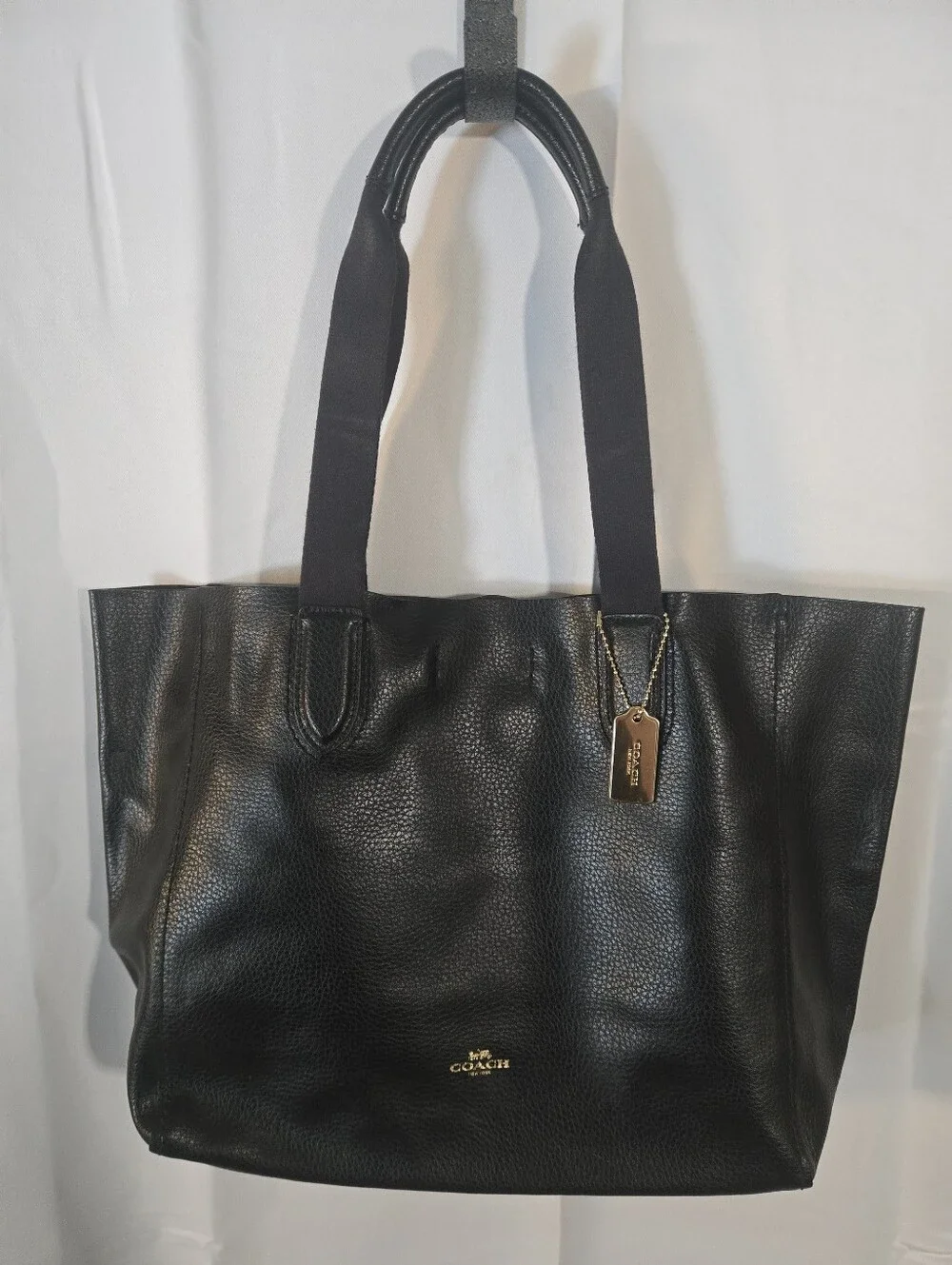 Coach Black Pebbled Leather Tote with Gold Tag